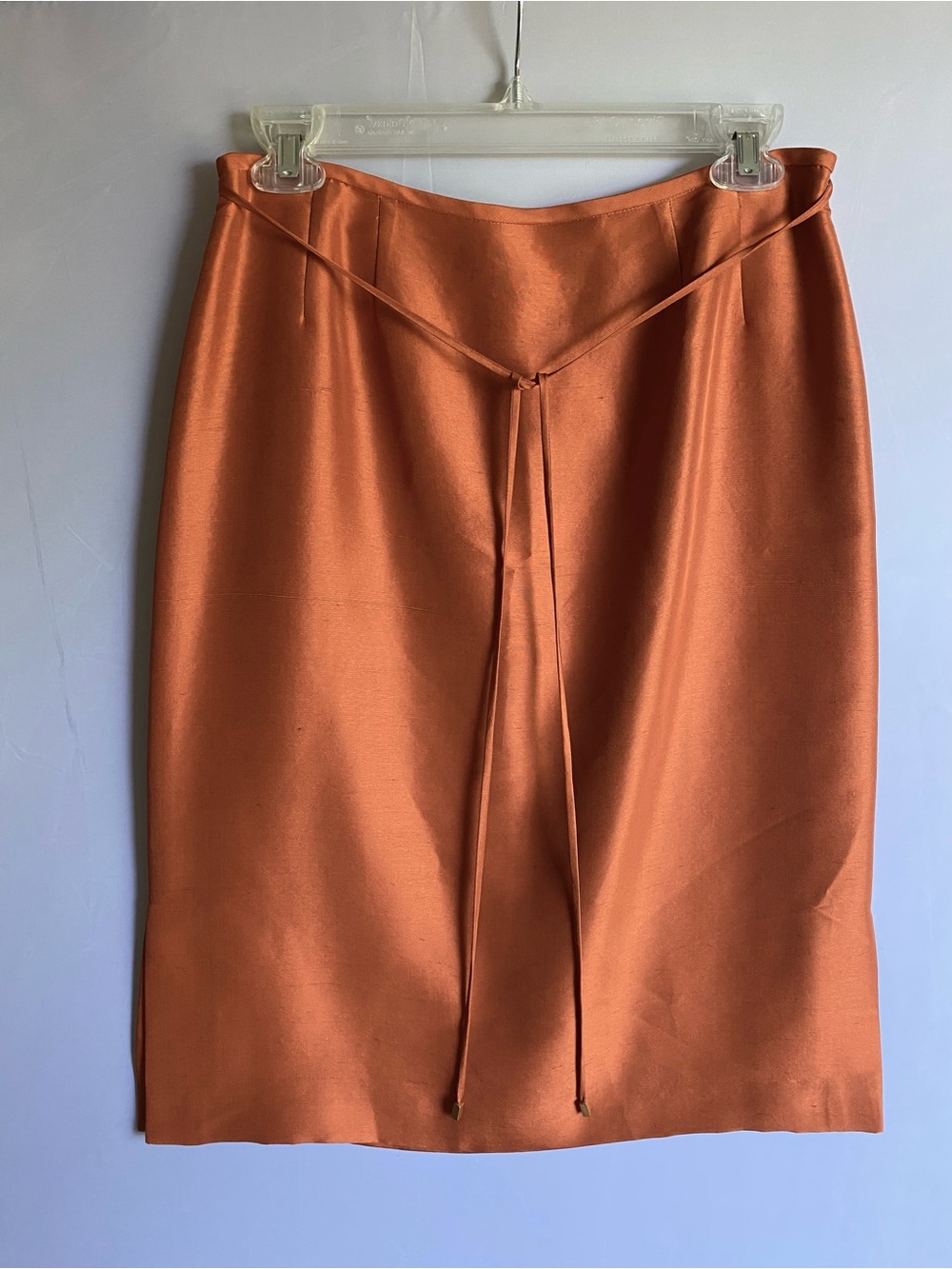 Vintage Kasper & Company Rust Orange Silk Pencil Skirt with Tie Waist Size 8